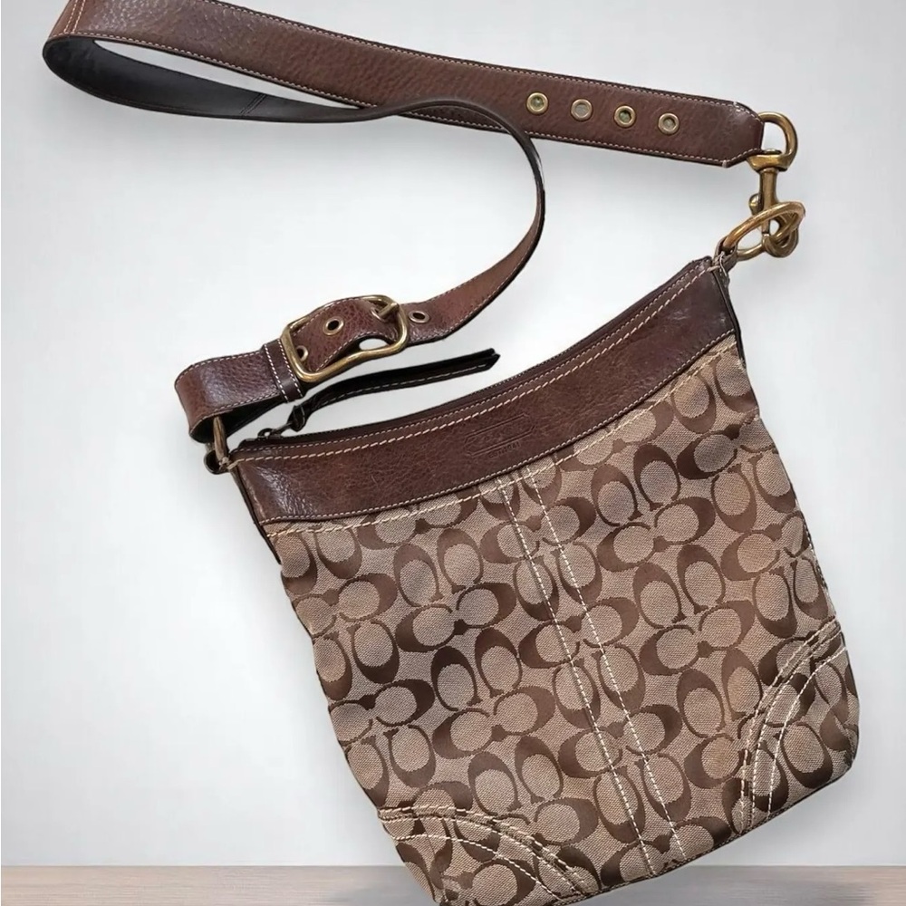 Vintage Coach Tan and Brown Signature leather crossbody